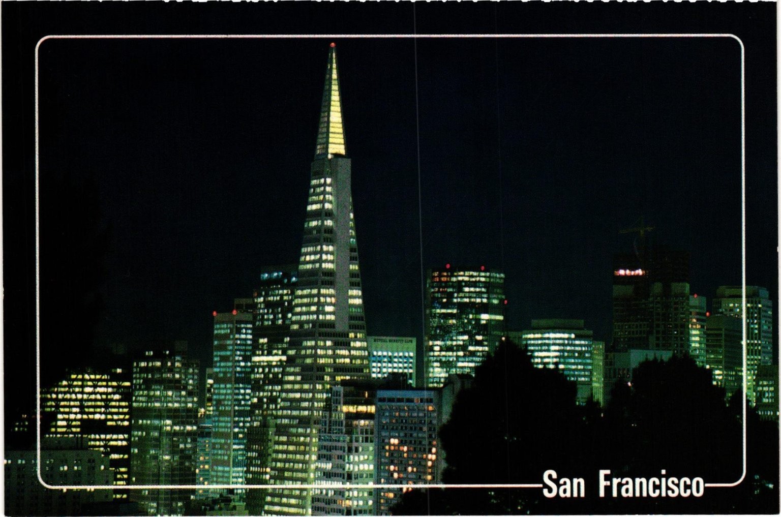 1986 San Francisco Transamerica Pyramid Night View Postcard California 1986 San Francisco Transamerica Pyramid Night View Postcard California