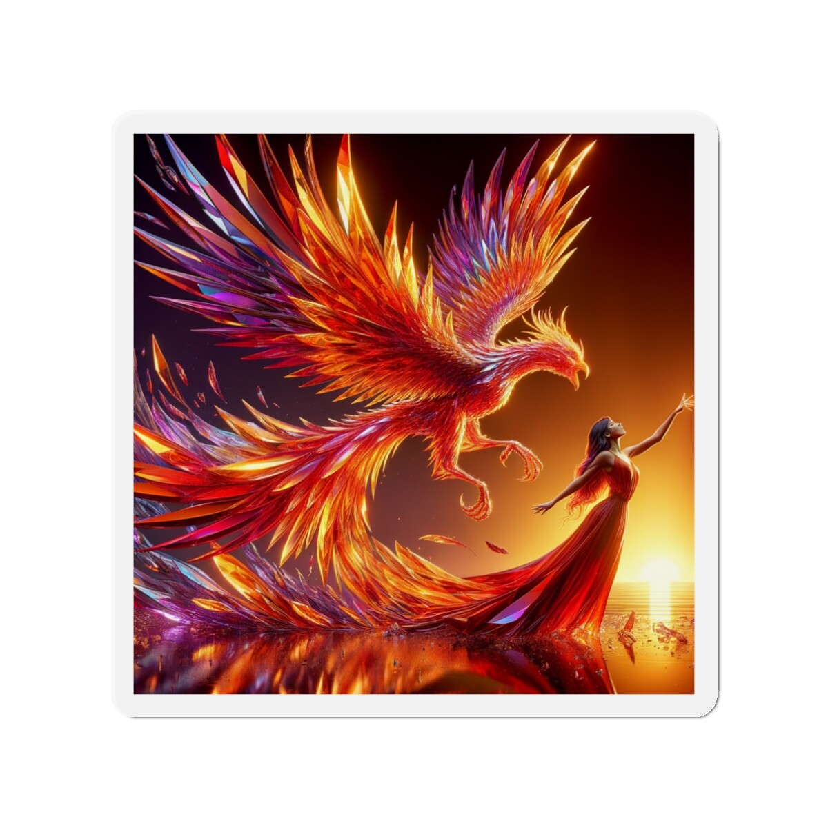 Die-Cut Fridge Magnet Radiant Crystal Phoenix Female Figure Artwork