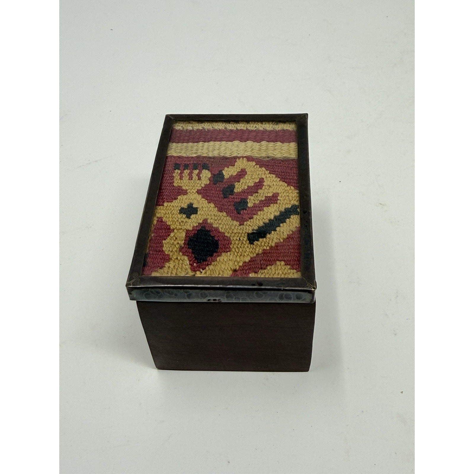 Vintage Sterling Silver Pre-Columbian Textile Cloth Wood Trinket Box Peruvian