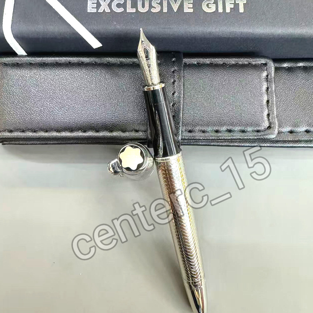 MONTBLANC Meisterstuck 163 Silver Chevron Engraved Fountain Pen w/ Box MONTBLANC Meisterstuck 163 Silver Chevron Engraved Fountain Pen w/ Box