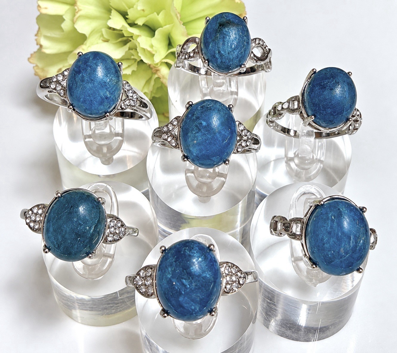 Wholesale 7 Pcs Natural Apatite Stainless Steel Ring Crystal Healing