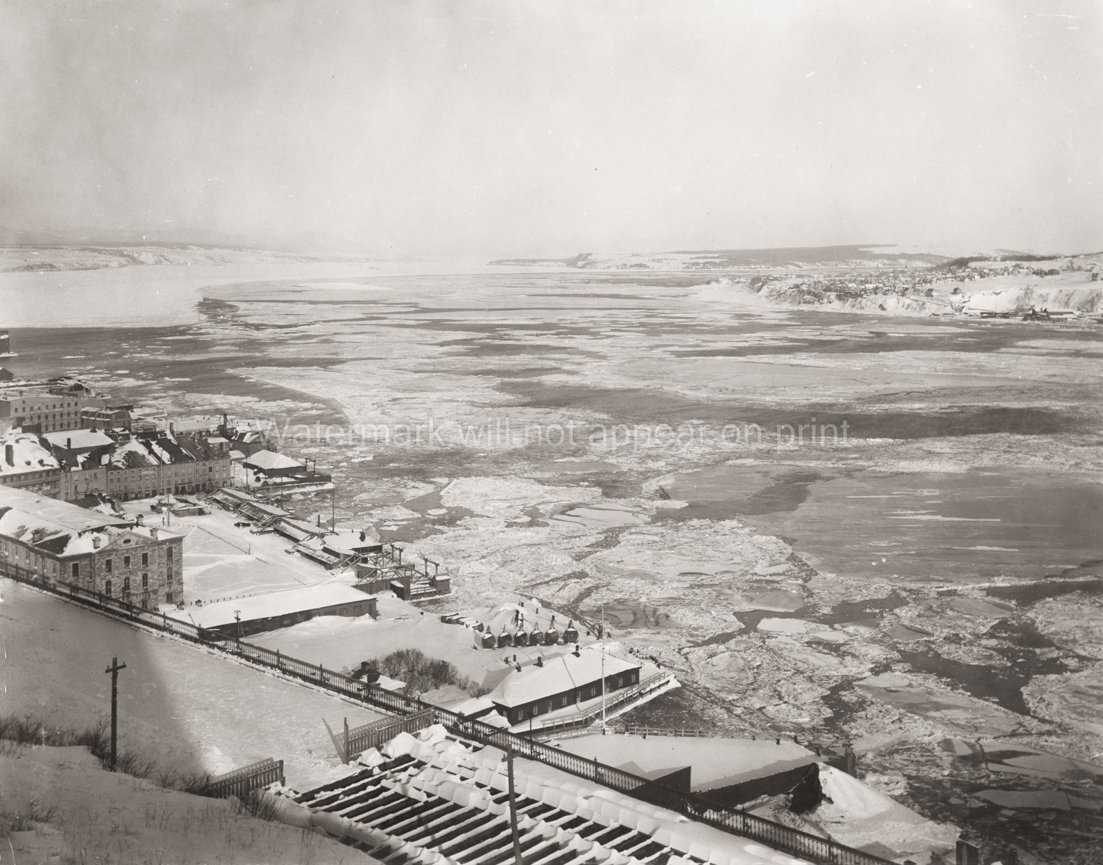 Quebec City St. Lawrence River Winter Ice Floes Waterfront Vtg. Photo 19thC.