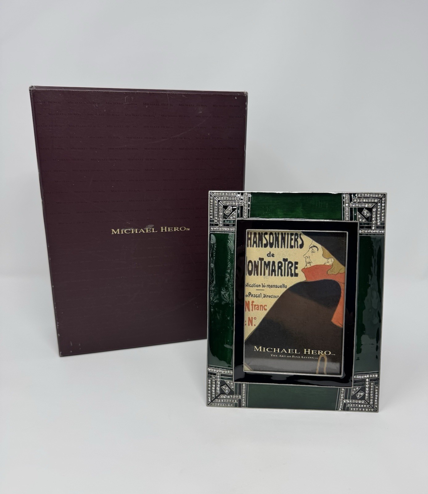 Michael Hero Hand-Set Swarovski Crystals Green Art Deco Style Picture Frame Michael Hero Hand-Set Swarovski Crystals Green Art Deco Style Picture Frame