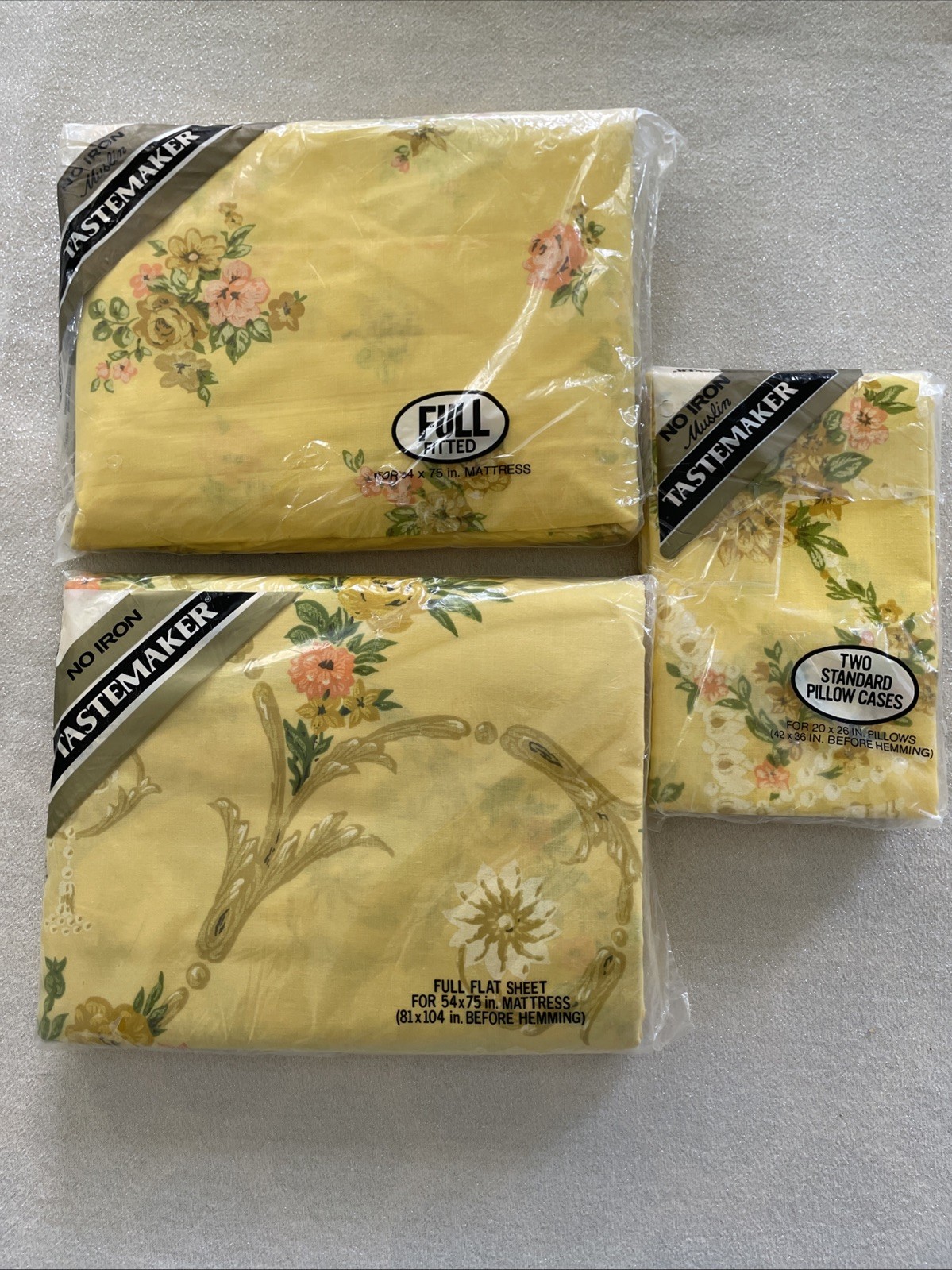 Tastemaker Vtg Sheraton Yellow Full Sheet Set Sealed