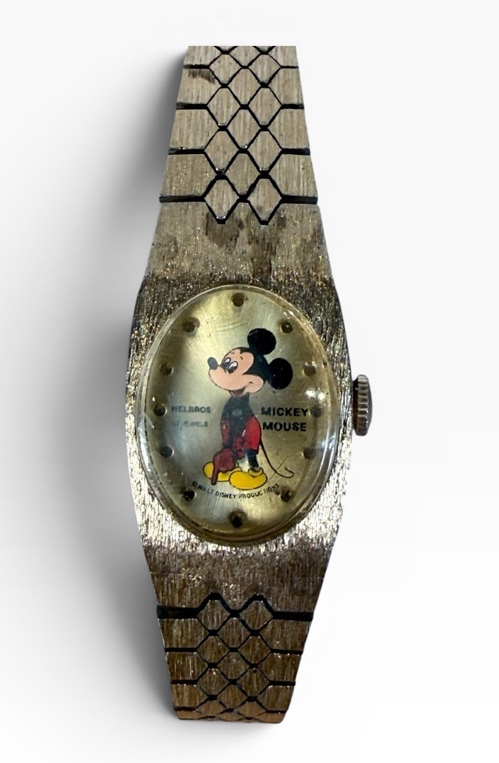 Vintage Disney Mickey Helbros 17 Jewels Mechanical Ladies Watch Wind Up Working 