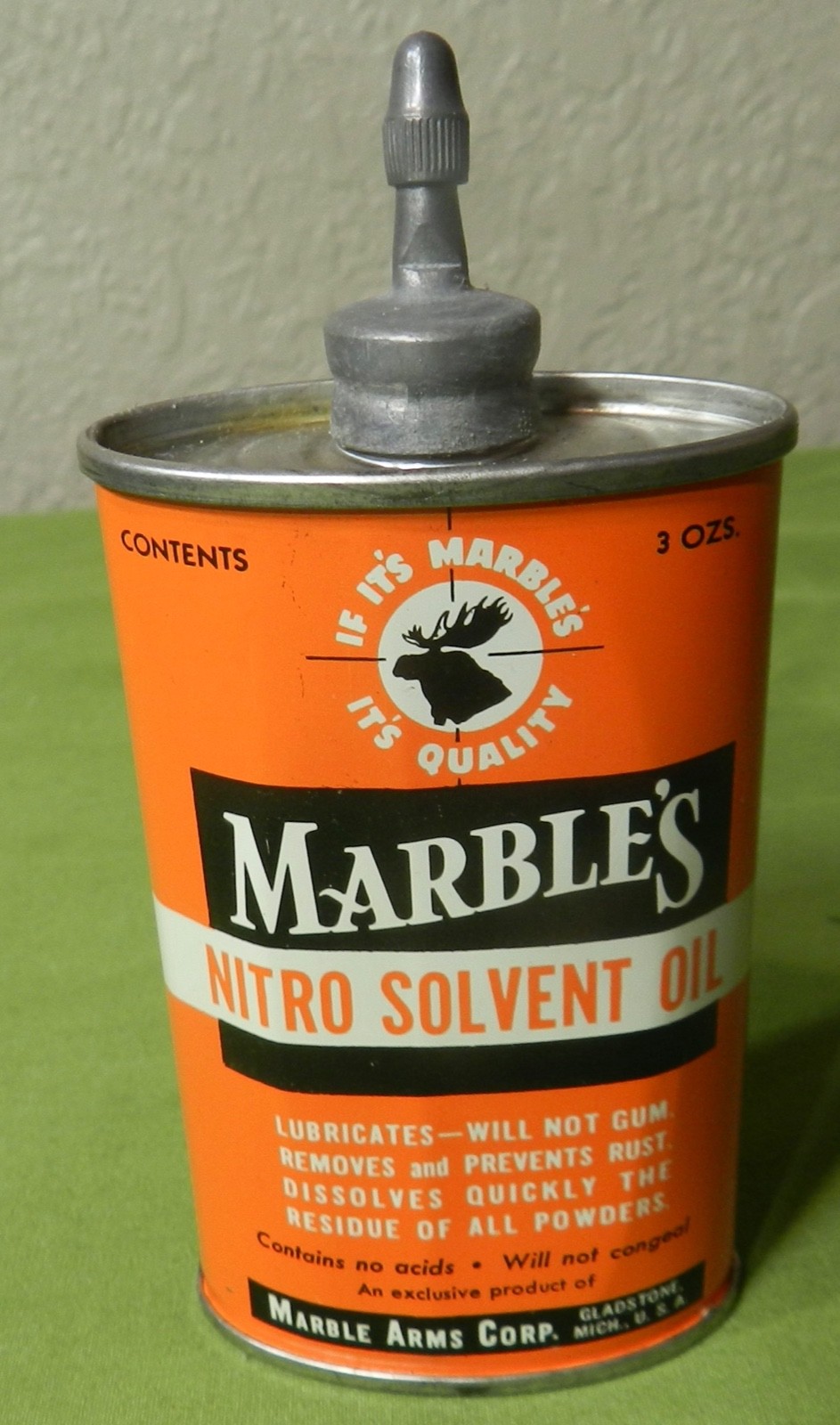 Vintage Marble's Nitro Solvent Oil Lead Top Litho 3 Ozs Tin Can GLADSTONE MICH Vintage Marble's Nitro Solvent Oil Lead Top Litho 3 Ozs Tin Can GLADSTONE MICH