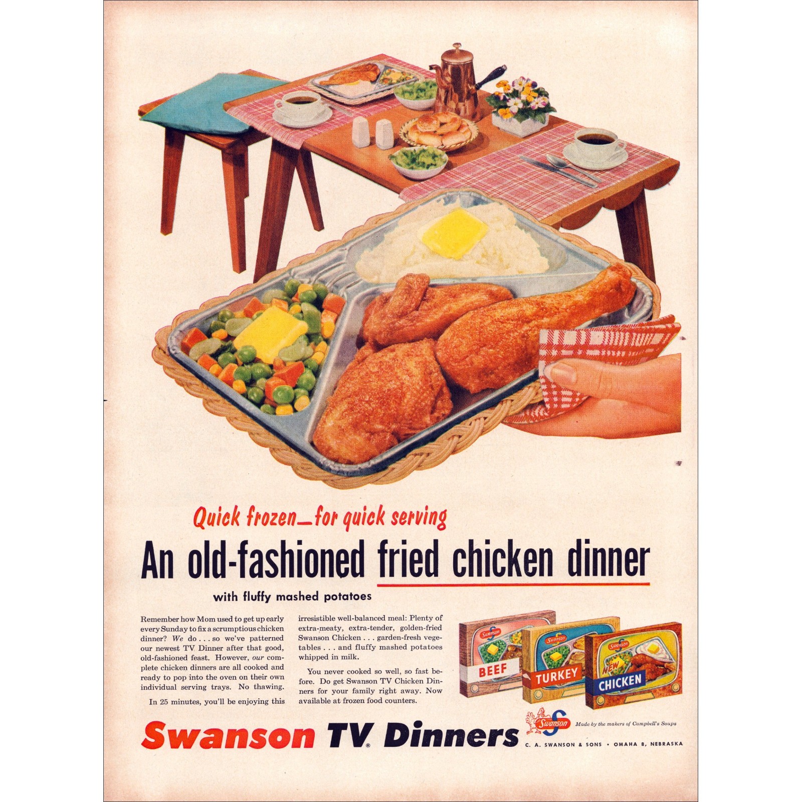 1955 Swanson TV Dinners Original Vintage Print Ad 1955 Swanson TV Dinners Original Vintage Print Ad