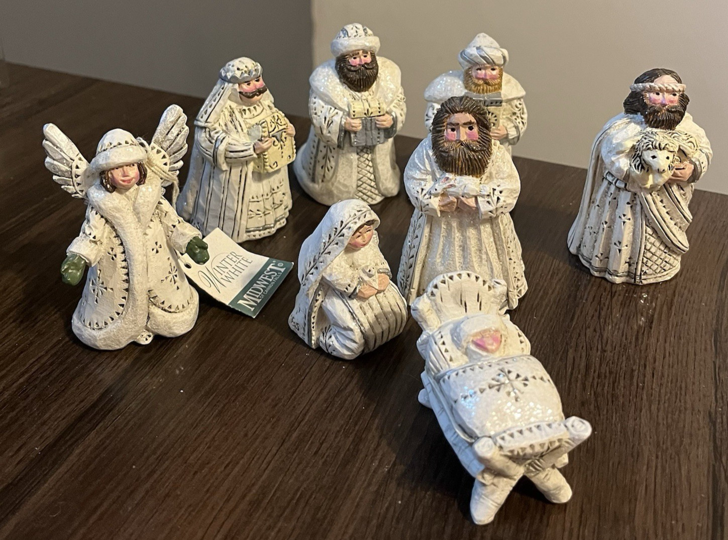 Vtg Pam Schifferi Winter Wht Nativity Complete 8Pc Set Midwest Cannon Falls NEW