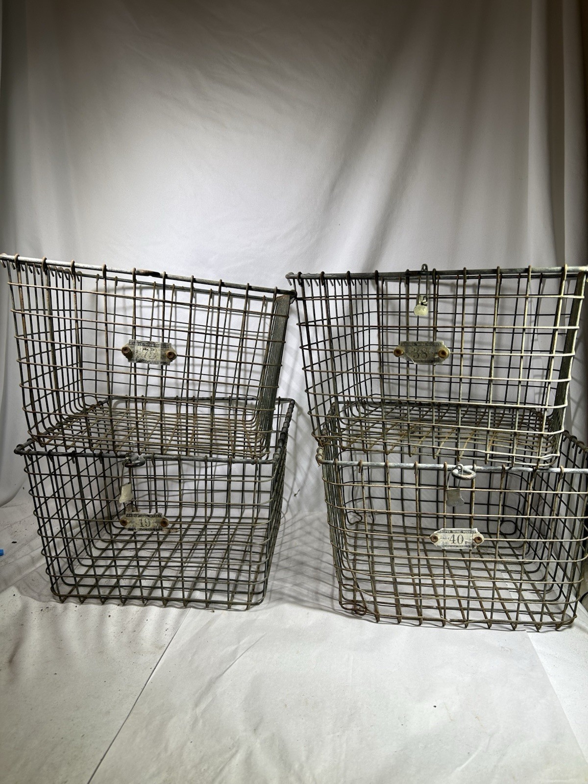 VTG Metal Gym Pool Locker Basket Lot of 4 Kaspar Wire Works Industrial Storage VTG Metal Gym Pool Locker Basket Lot of 4 Kaspar Wire Works Industrial Storage