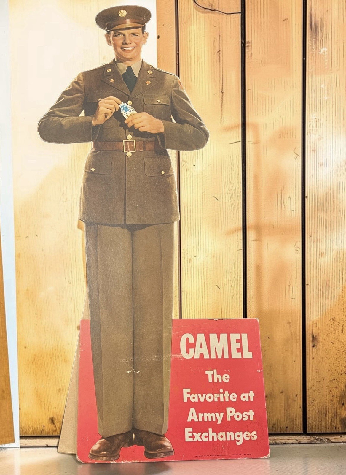 VTG WWII Camel Cigarettes Cardboard Standee Sign Army Soldier PX Display 32