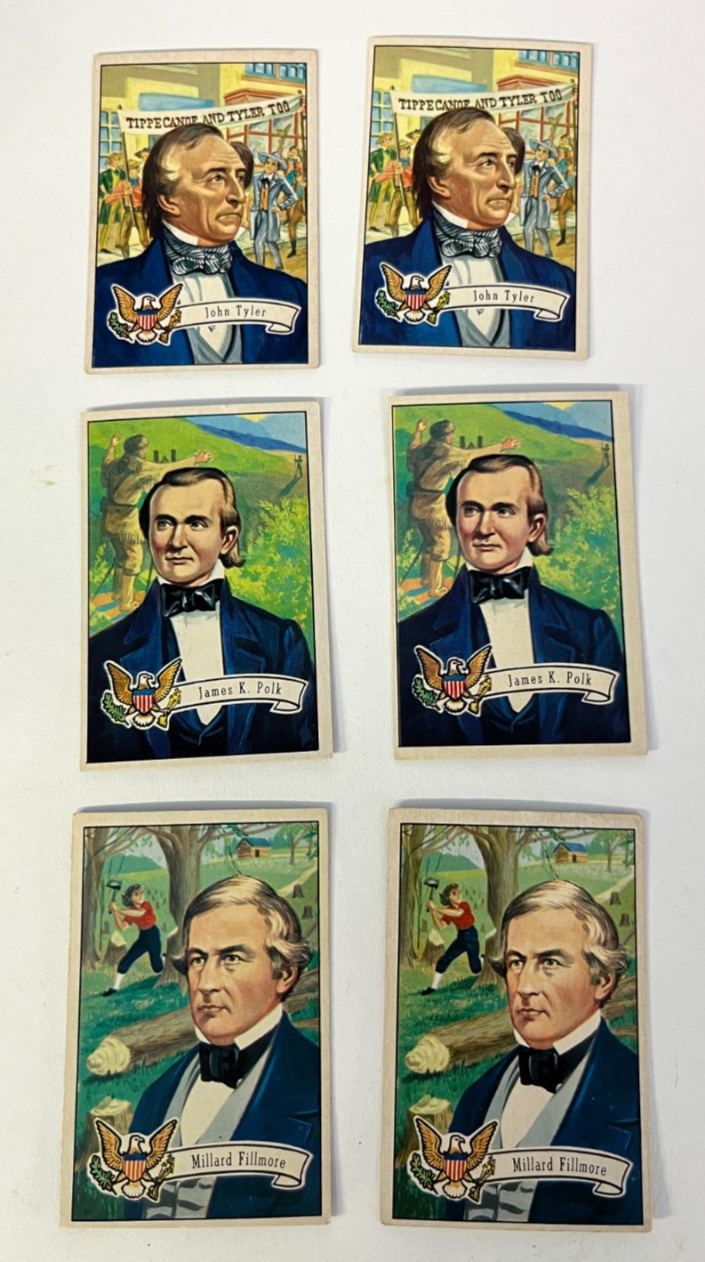 Vintage 1952 Bowman US Presidents Trading Cards Lot Of 6 Tyler Fillmore Polk A4