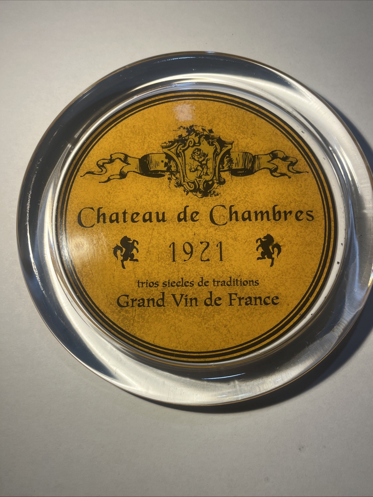 Vintage Glass Ashtray with A 1921 French Wine Logo Chateau de Chambers France