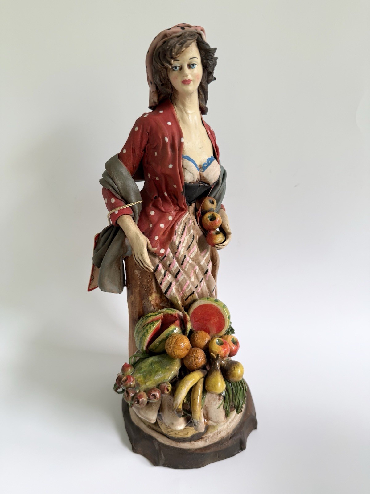 Vtg Signed Angela Tripi Busty Woman w/Fruit Basket Terracotta Pottery Italy Vtg Signed Angela Tripi Busty Woman w/Fruit Basket Terracotta Pottery Italy