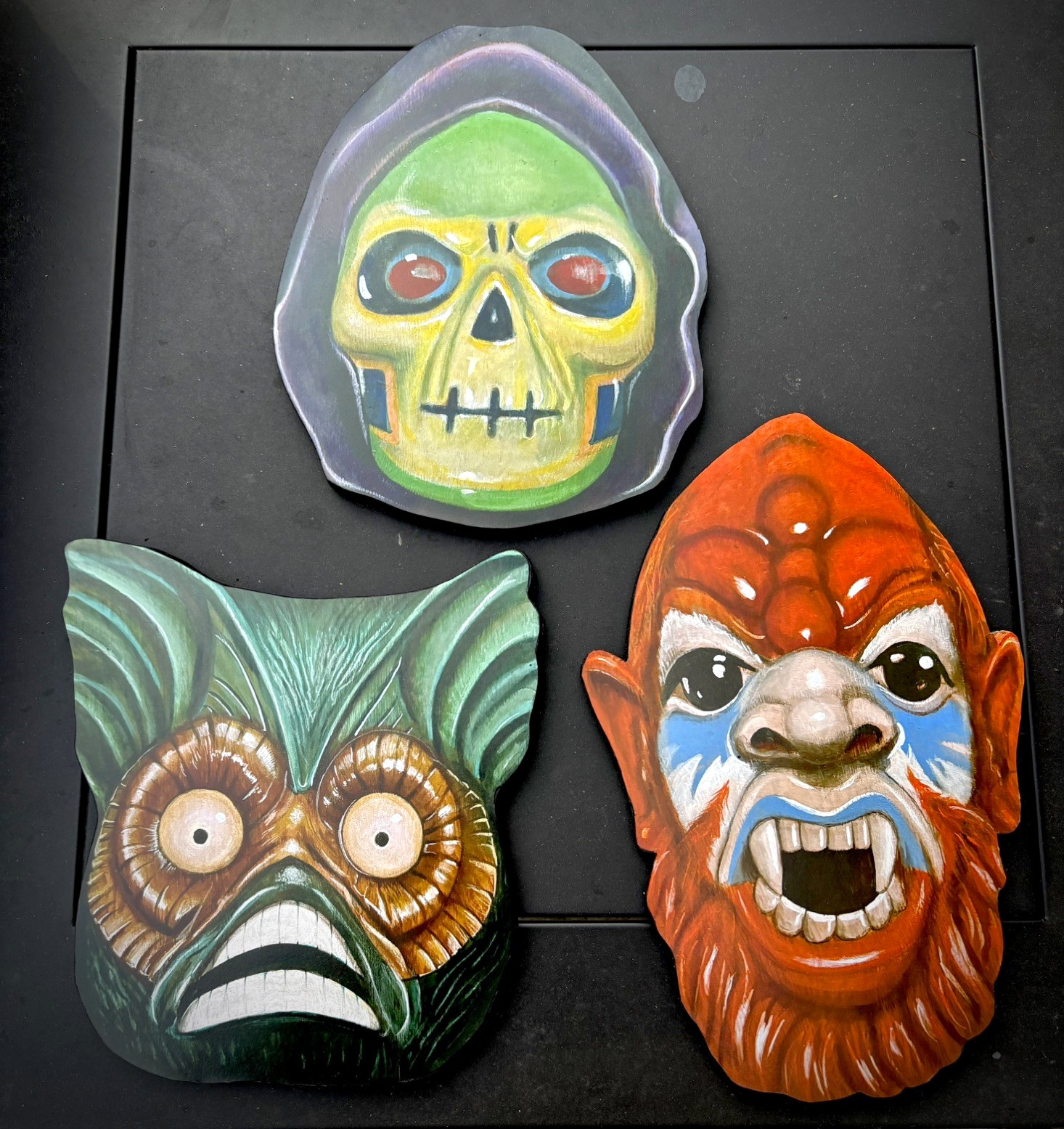 Signed Fan Art mounted wood Skeletor, Merman Beastman print set of 3 Signed Fan Art mounted wood Skeletor, Merman Beastman print set of 3