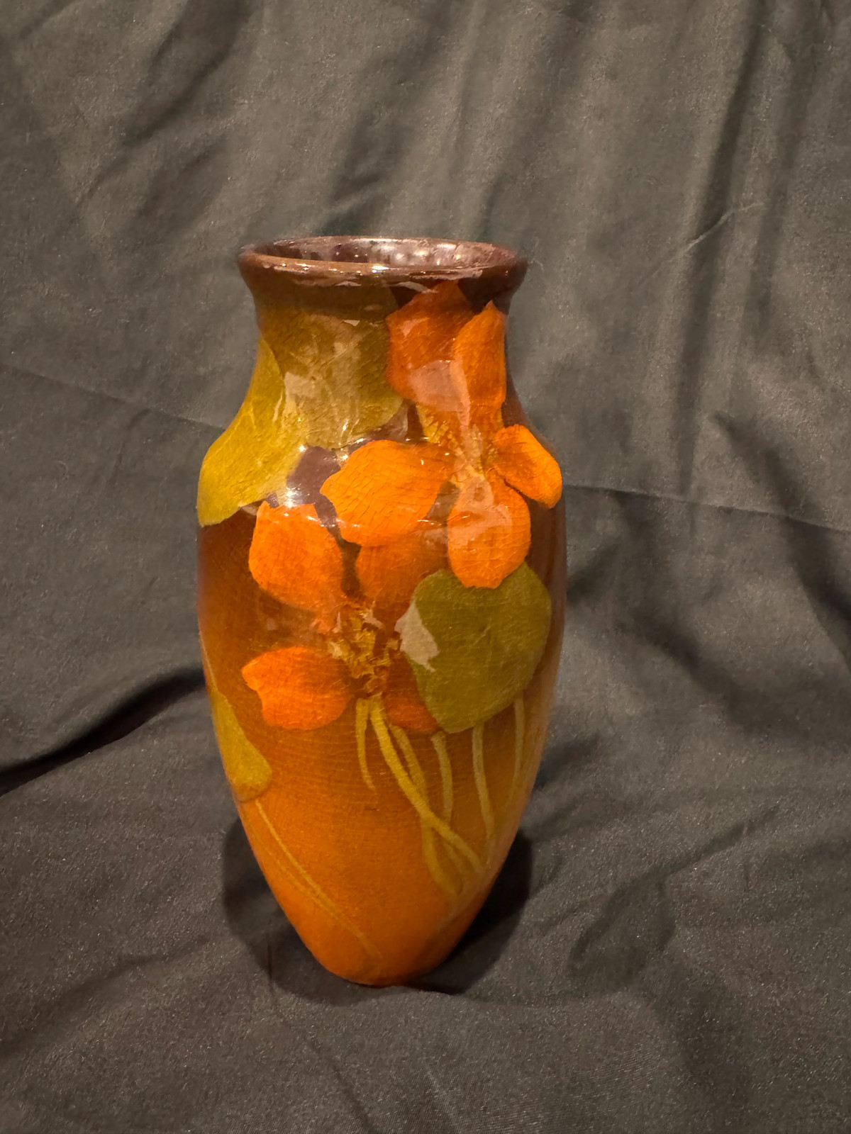 Antique Rookwood Pottery Standard Glaze Nasturtium Vase c.1899, Leona Van Antique Rookwood Pottery Standard Glaze Nasturtium Vase c.1899, Leona Van
