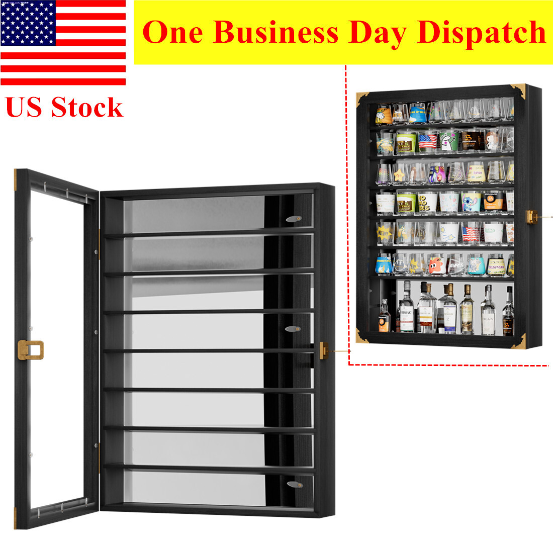 Black Wall-Mounted Display Case for Shot Glasses - Elegance Meets Functionality Black Wall-Mounted Display Case for Shot Glasses - Elegance Meets Functionality