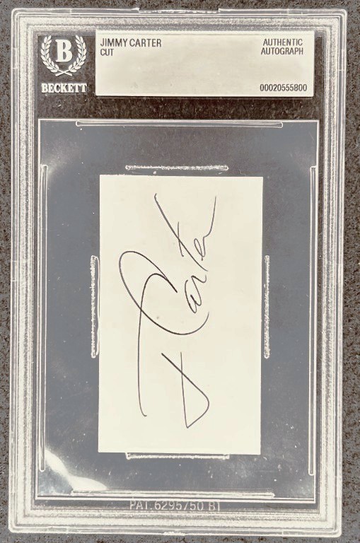 President Jimmy Carter signed cut signature autograph BAS certified BGS slabbed President Jimmy Carter signed cut signature autograph BAS certified BGS slabbed