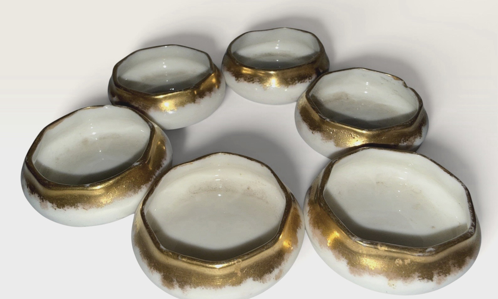 Antique Willets American Belleek Set 6 Open Salts Gold Gilt Trenton NJ c1890