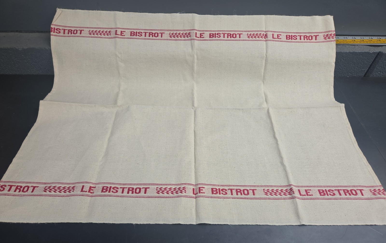 Vtg French Linen Tea Towel Fleur Bleue Torchon Le Bistrot Deadstock Macys Tag