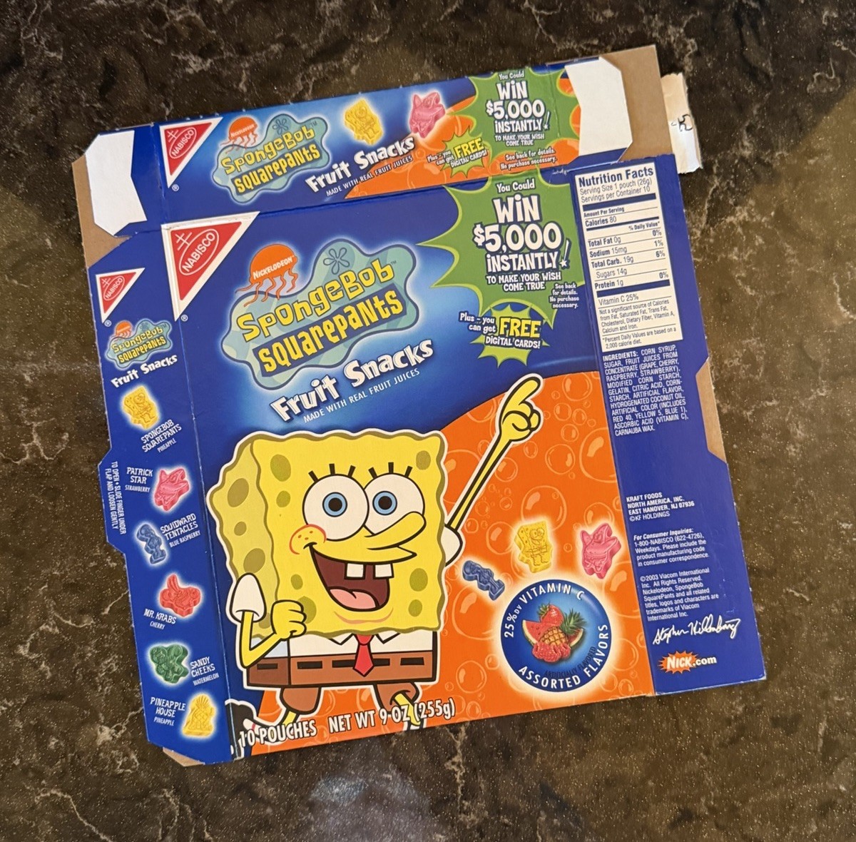 Vintage 2003 Nabisco SPONGEBOB SQUAREPANTS Fruit Snacks Gummy BOX - Nickelodeon