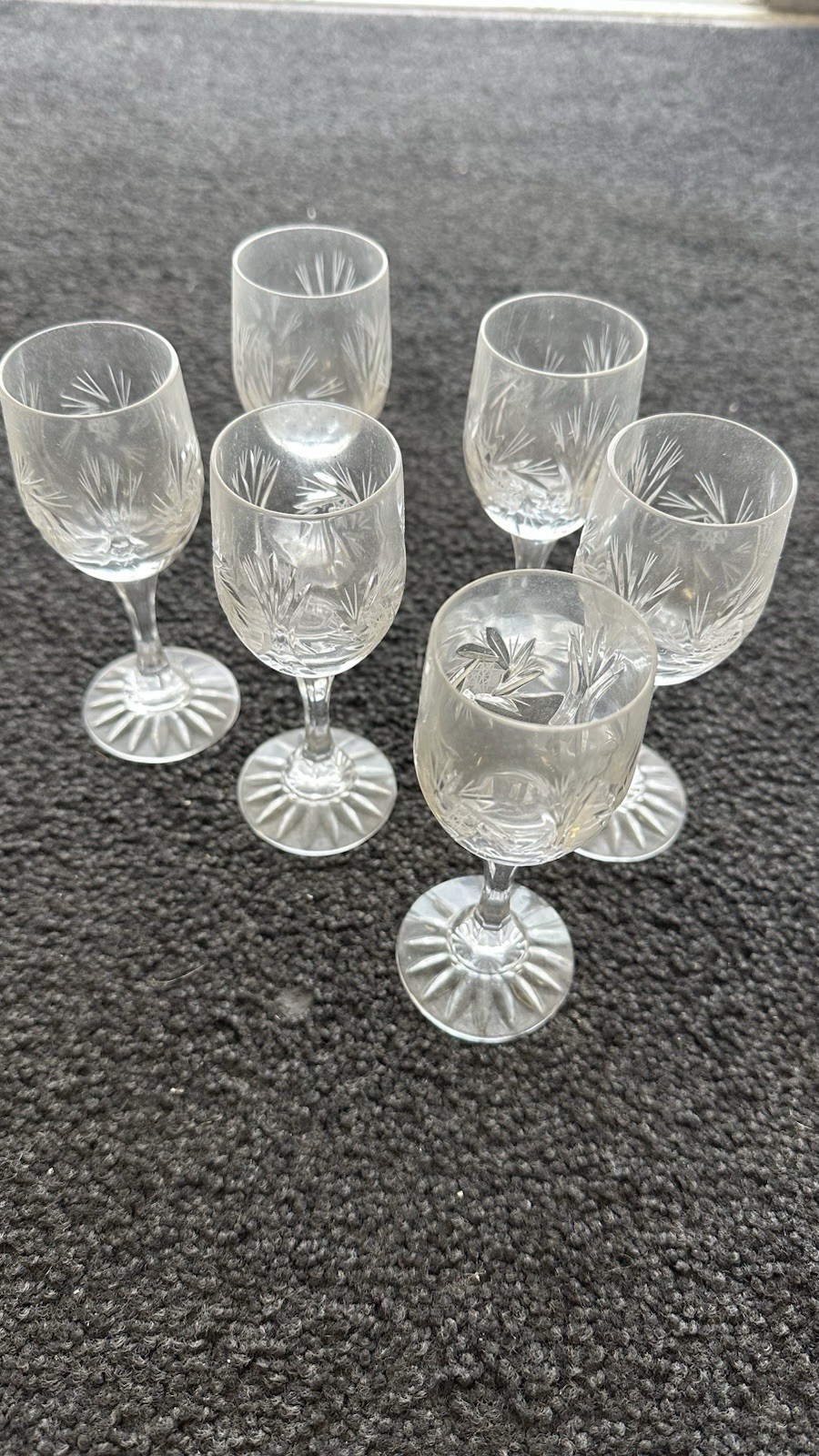 Vintage Bohemia Lead Crystal-Crystalex Monica Pinwheel Small Wine / Sherry 6 Pc