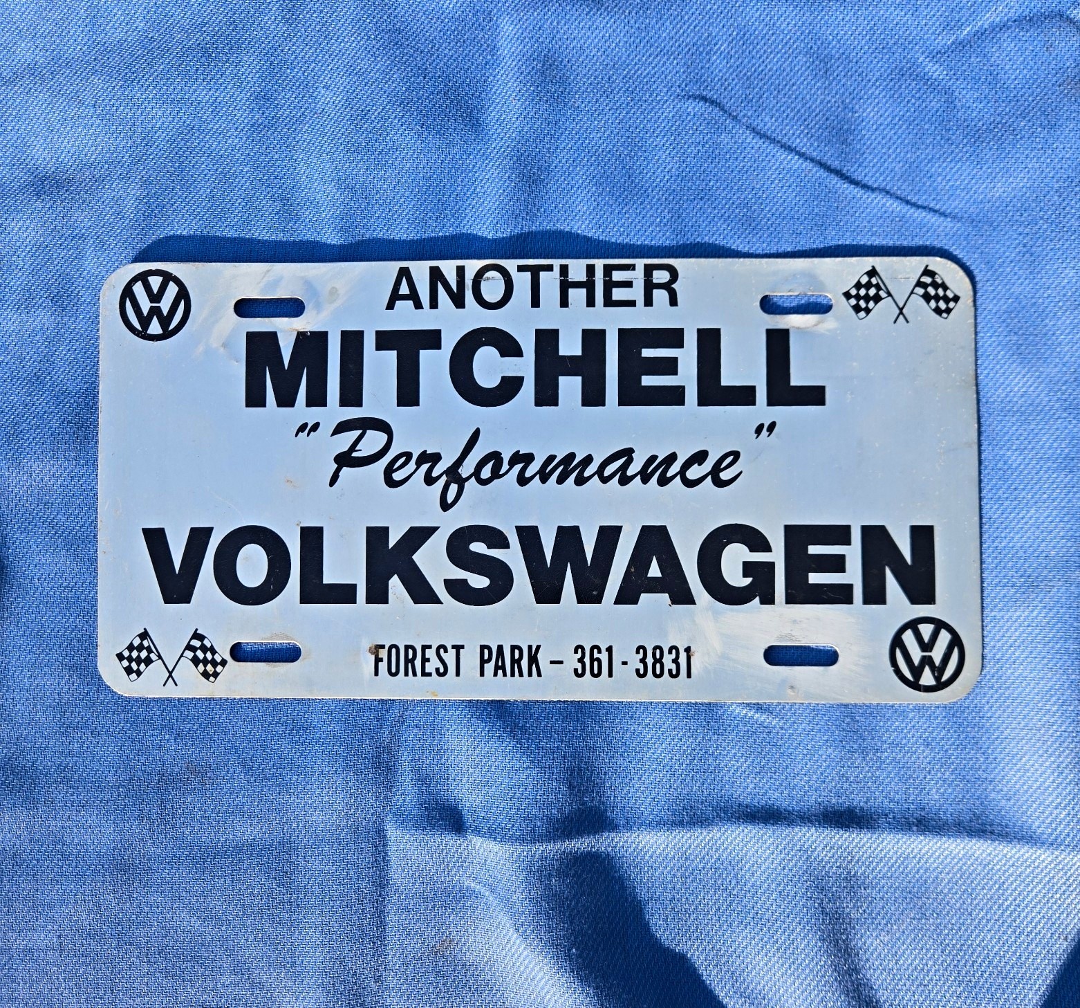Vintage 1970s performance Volkswagon Dealer Tag painted letters Georgia 