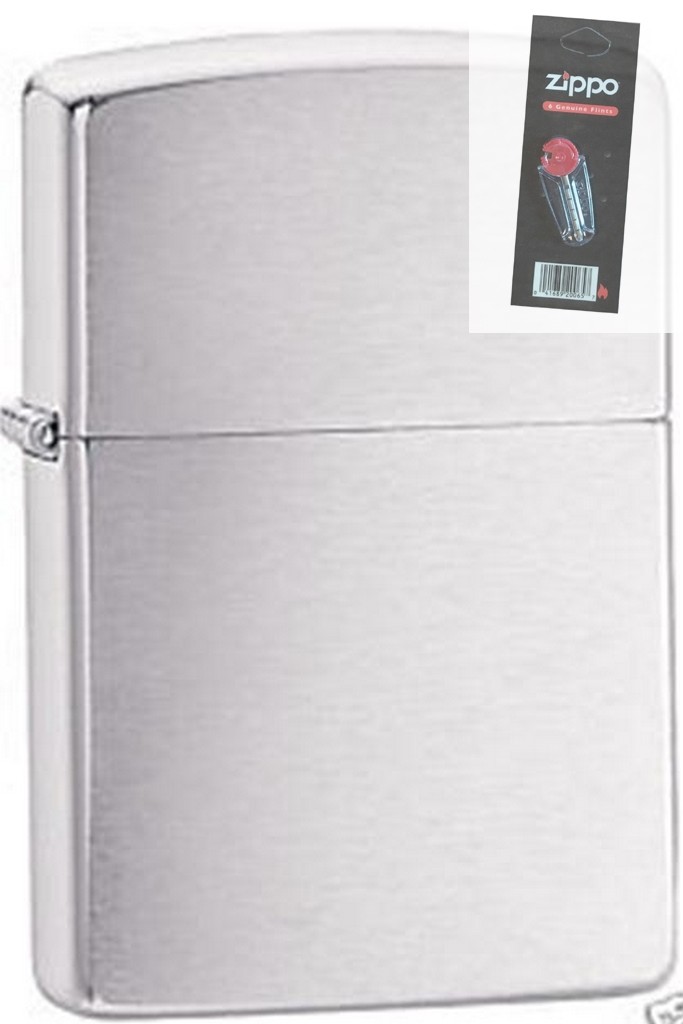 Zippo 200 brushed chrome Lighter + FLINT PACK
