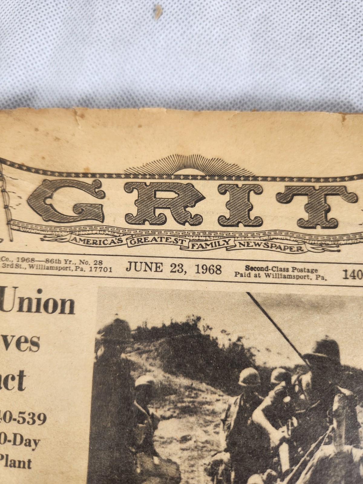 The image shows a copy of the June 23, 1968, edition of Grit newspaper The image shows a copy of the June 23, 1968, edition of Grit newspaper