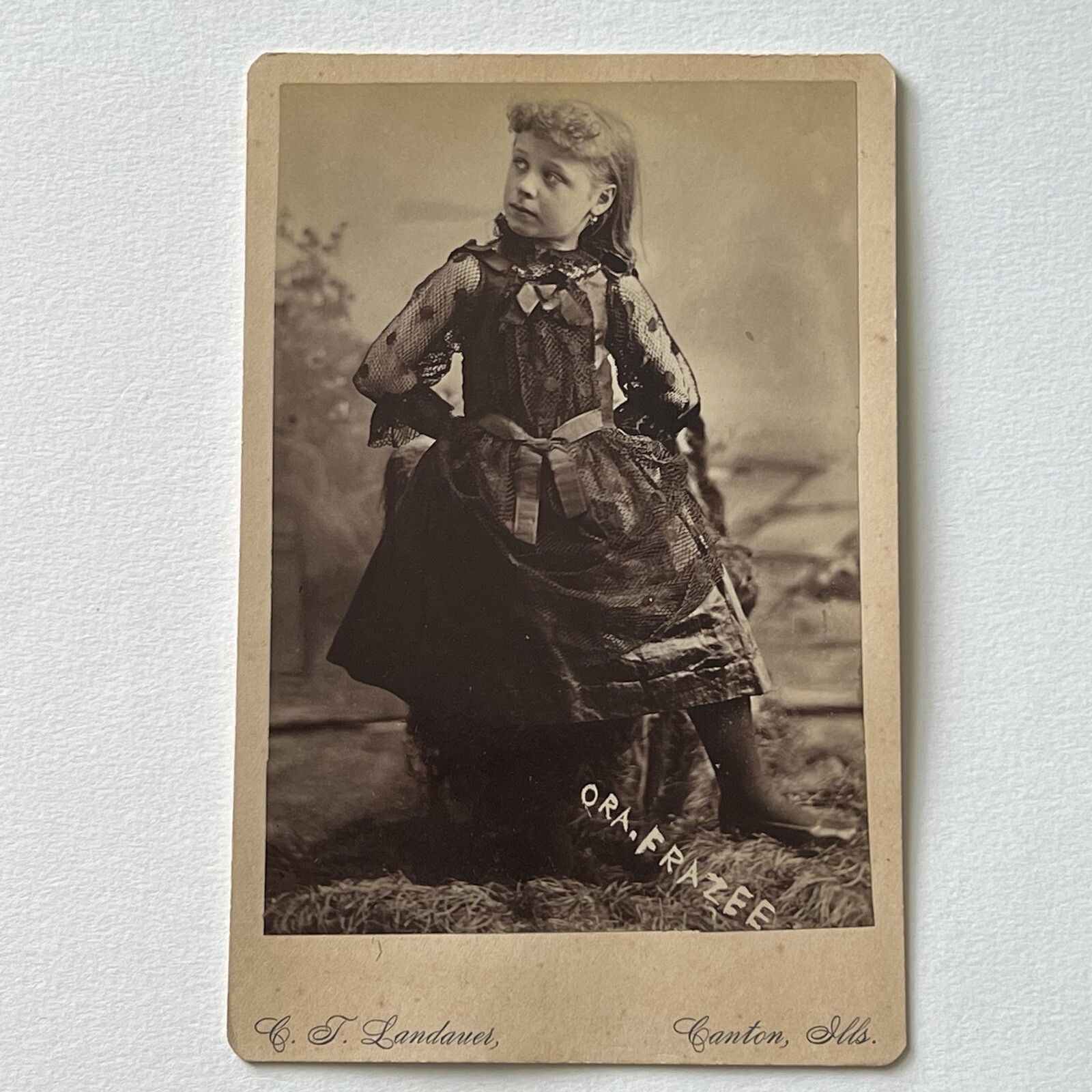 Antique Cabinet Card Photograph Charming Little Girl Polka Dot Dress Canton IL