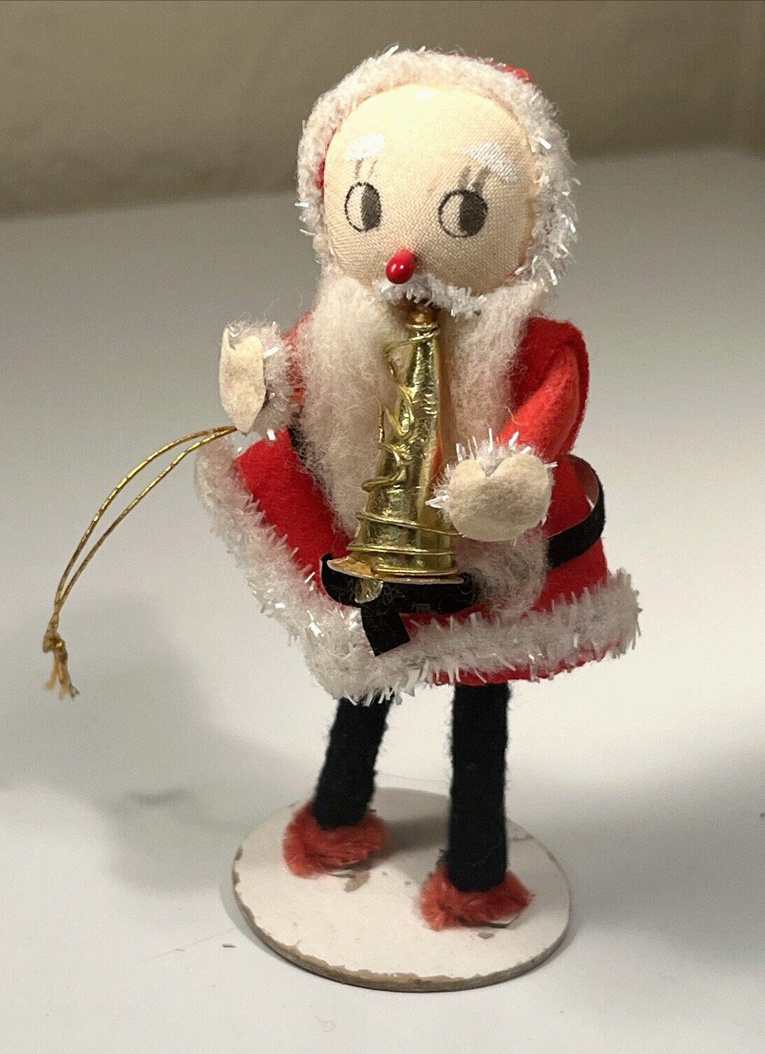 Vintage 1950s 60s Santa Claus Musician Christmas Ornament Cloth Face  JAPAN 4.5