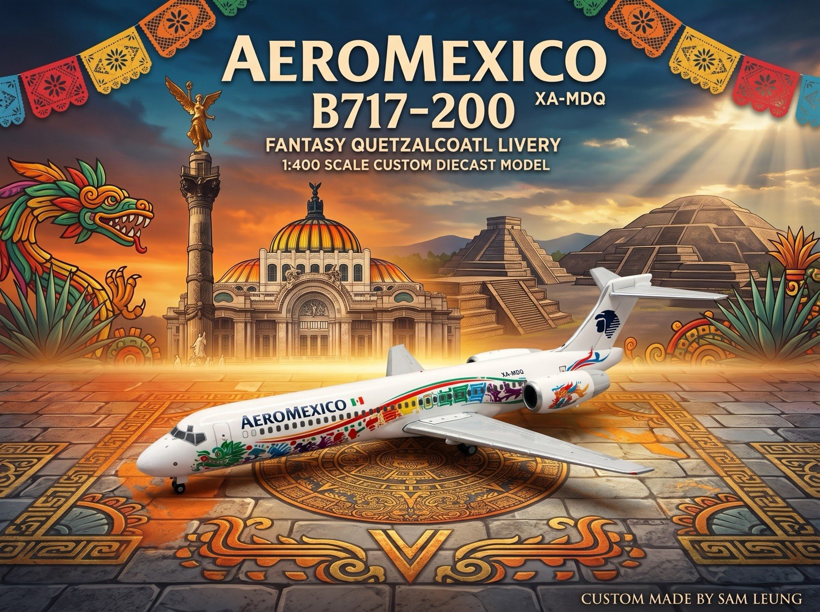 JC Wings 1:400 Aeromexico B717-200 Quetzalcoatl Mexico Diecast Custom Model