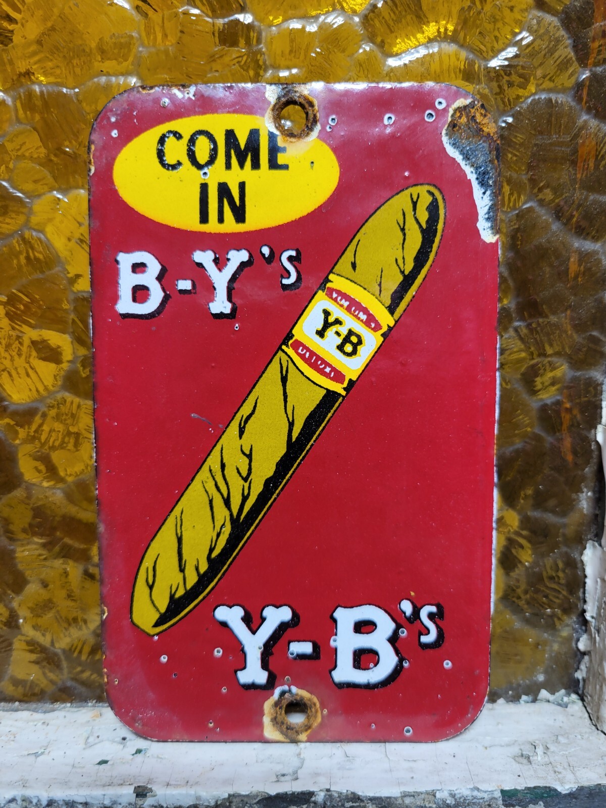 VINTAGE Y-B CIGAR PORCELAIN SIGN YB TOBACCO PIPE CIGARETTE SMOKE SHOP DOOR PUSH