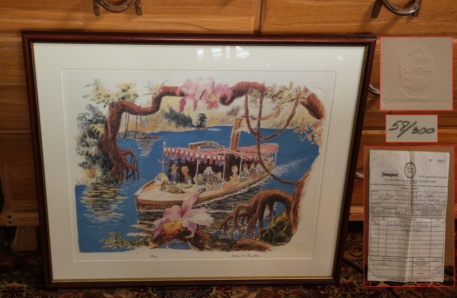 Vtg 1987 Disneyland Jungle Cruise Congo Queen Sgd. Collin Campbell Litho 58/300 Vtg 1987 Disneyland Jungle Cruise Congo Queen Sgd. Collin Campbell Litho 58/300