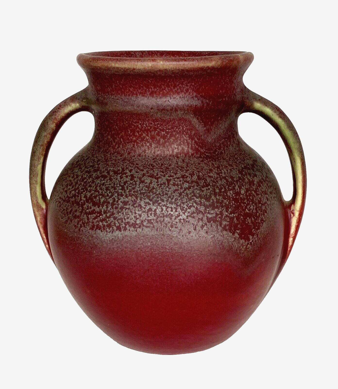 1930's Matte Mottled Burgundy Niloak Pottery Vase, Handled 6-5/8 1930's Matte Mottled Burgundy Niloak Pottery Vase, Handled 6-5/8