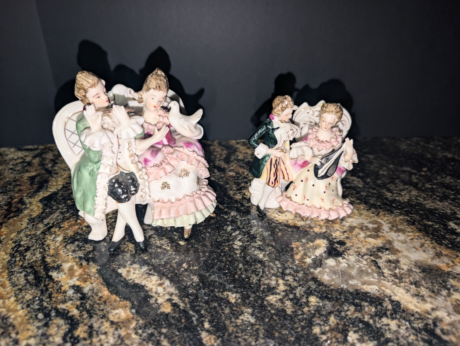 Vtg Dresden Lace Courting Couple Figurine 6.75 Vtg Dresden Lace Courting Couple Figurine 6.75