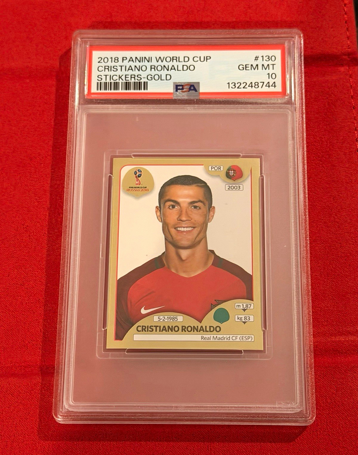 2018 PANINI WORLD CUP CRISTIANO RONALDO STICKER GOLD #130 PSA 10 GEM MT