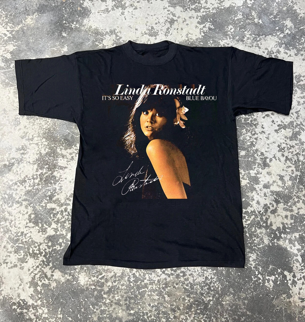 Linda Ronstadt It\'s So Easy Blue Bayou Short Tee Men Women Cotton Shirt TMB6847