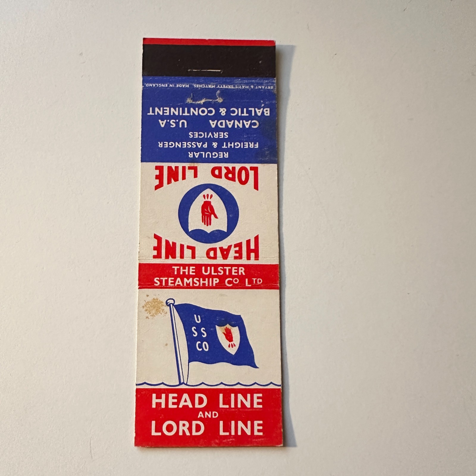 The Ulster Steamship Co. Ltd. Vintage Matchbook Cover 5MB125-5