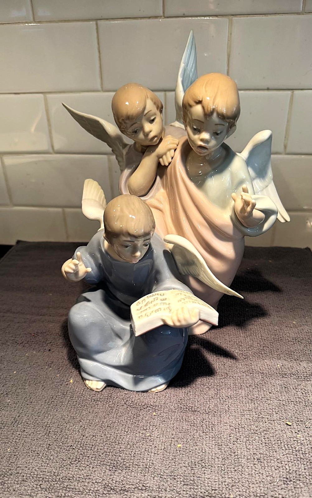 RETIRED LLADRO 5495 LG. ANGELIC CHOIR 3 WINGED ANGELS SINGING PORCELAIN