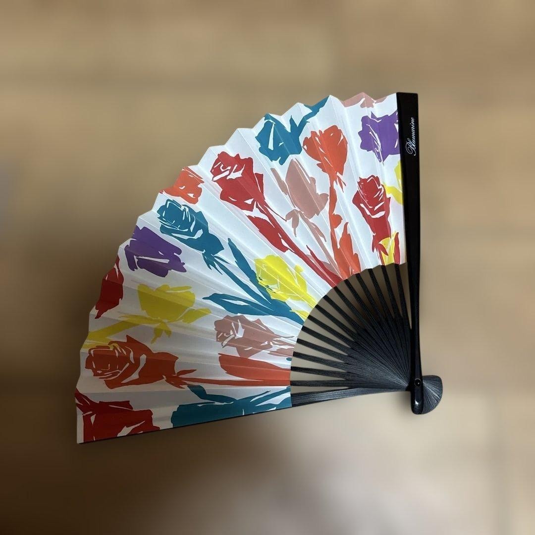 Blumarine Miyawaki Rose Pattern Folding Fan Authentic Vintage Handcrafted