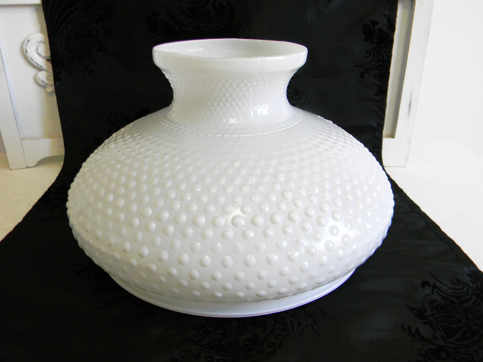 Xlg. Vintage White Hobnail GWTW Oil Lamp Glass Shade~10