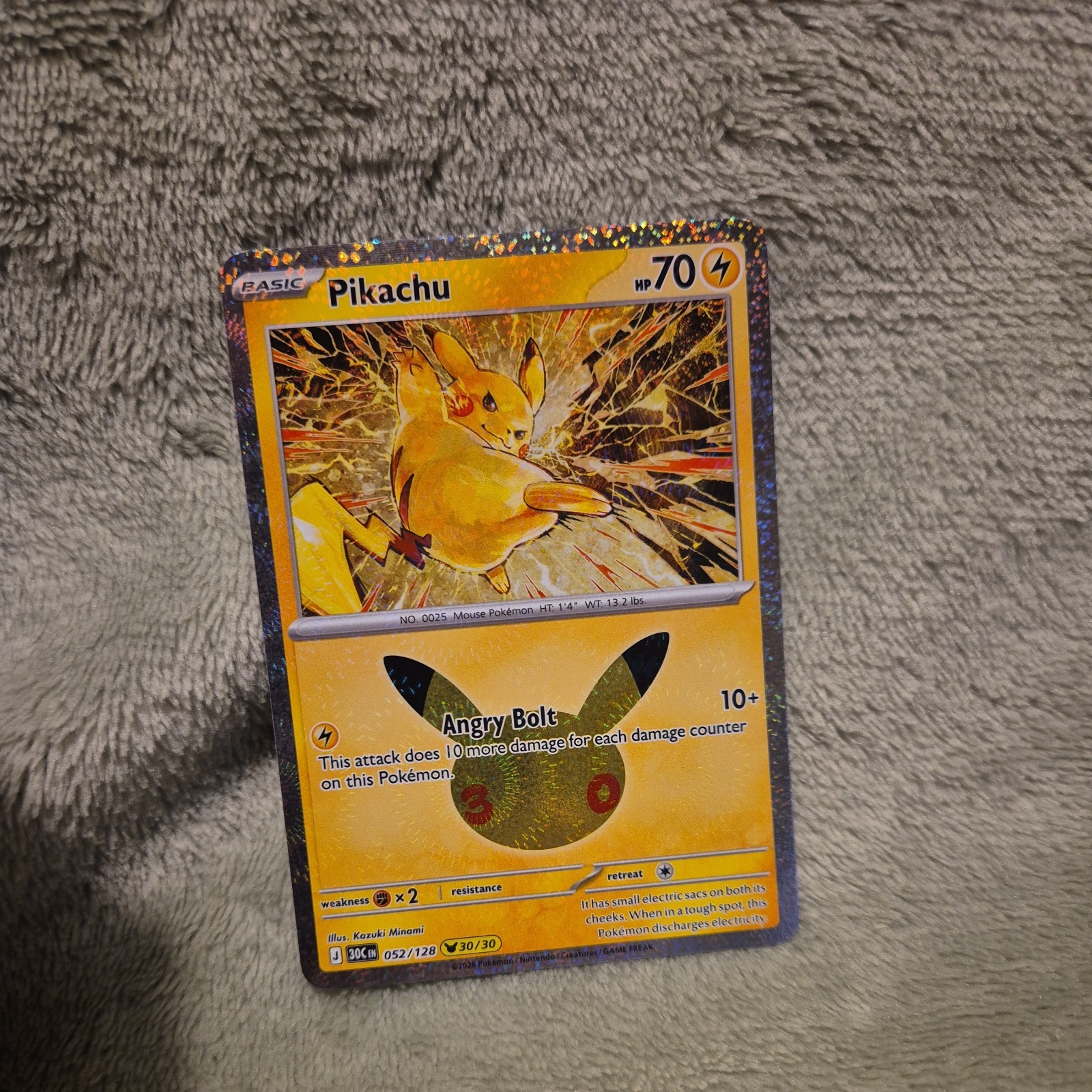Pikachu 052/128 ME: 30th Celebration Holofoil Pikachu 052/128 ME: 30th Celebration Holofoil
