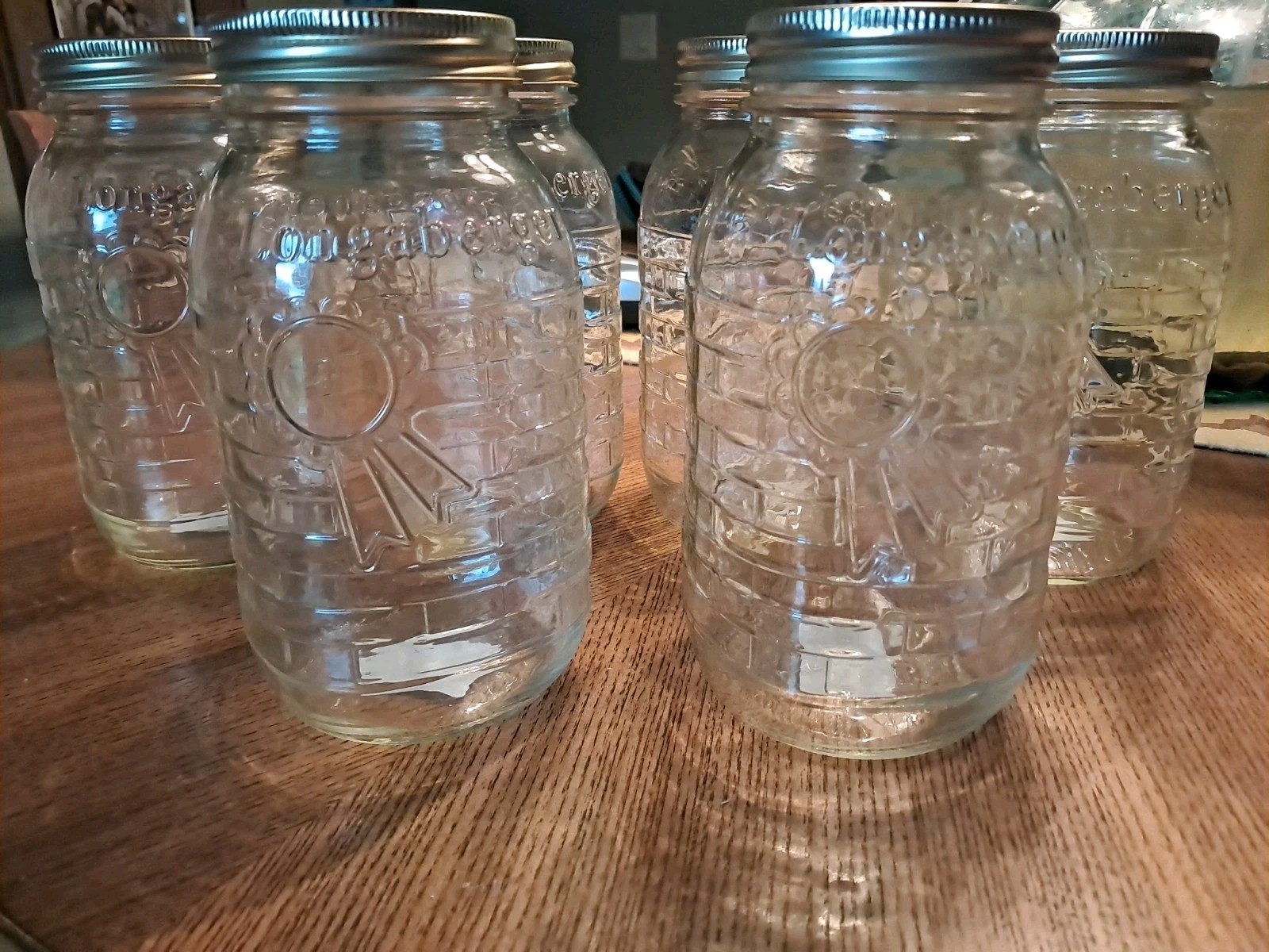 Longaberger Mason Canning Jars W/Lids Blue Ribbon Collection Quart Set Of 6