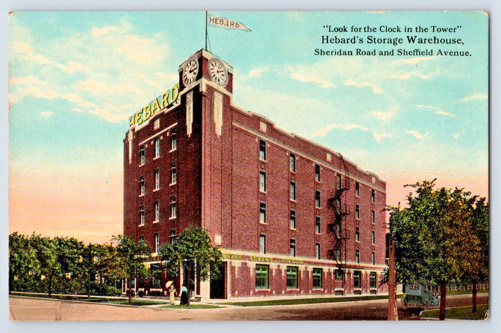 Chicago IL Illinois Hebard\'s Storage Warehouse Clock In Tower 1910s Postcard