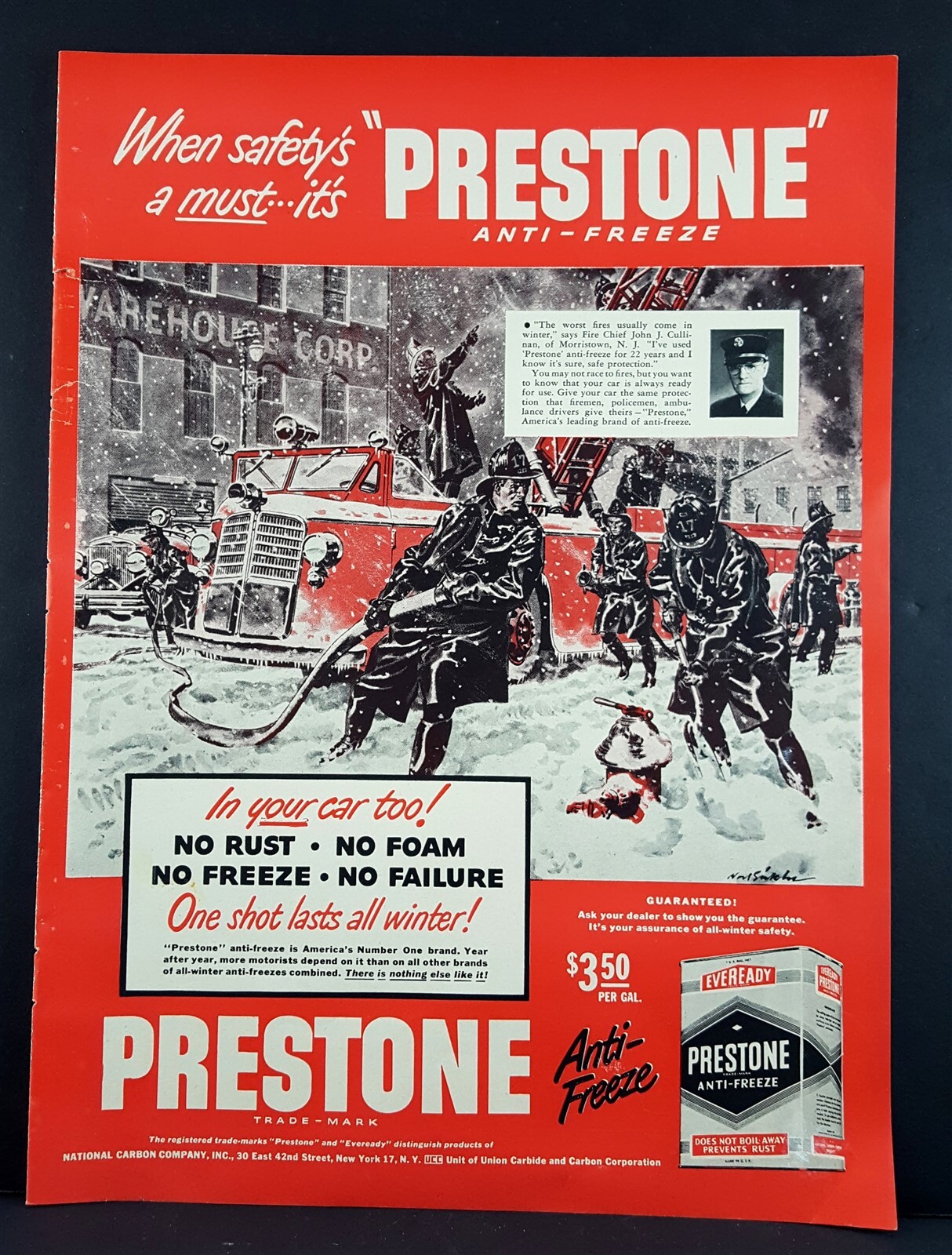 1948 Prestone Firefighters Fire Truck Theme Vintage Magazine Print Ad