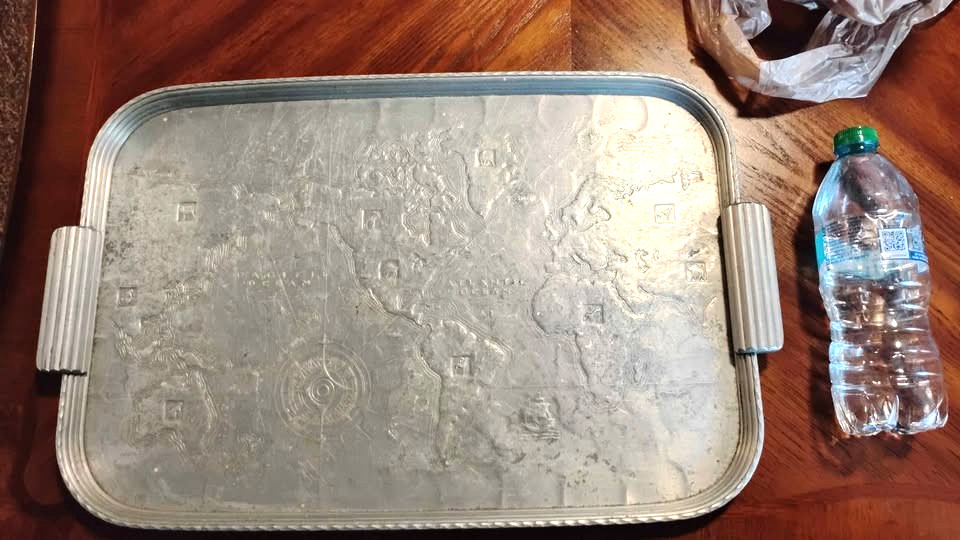 Rare Arthur Armour Hand Wrought Aluminum World Map Small Tray 18 1/4 Rare Arthur Armour Hand Wrought Aluminum World Map Small Tray 18 1/4