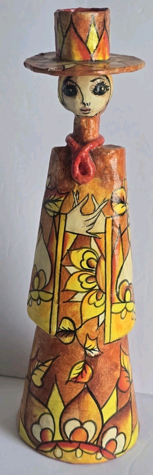 1960 Signed Abelardo Ruiz Mexican Paper Mache Woman Hat Big Eyes 13.5” Vtg 1960 Signed Abelardo Ruiz Mexican Paper Mache Woman Hat Big Eyes 13.5” Vtg
