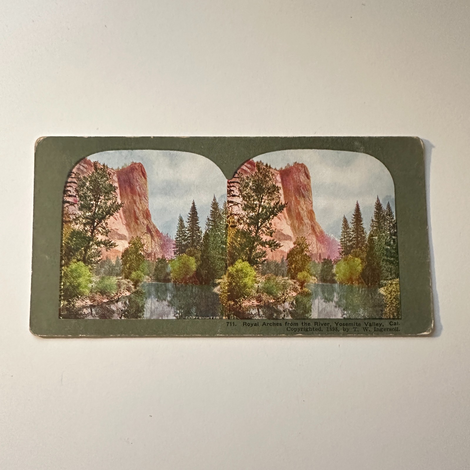 Royal Arches From The River Yosemite Valley CA Antique Stereoview Card 5H6-4