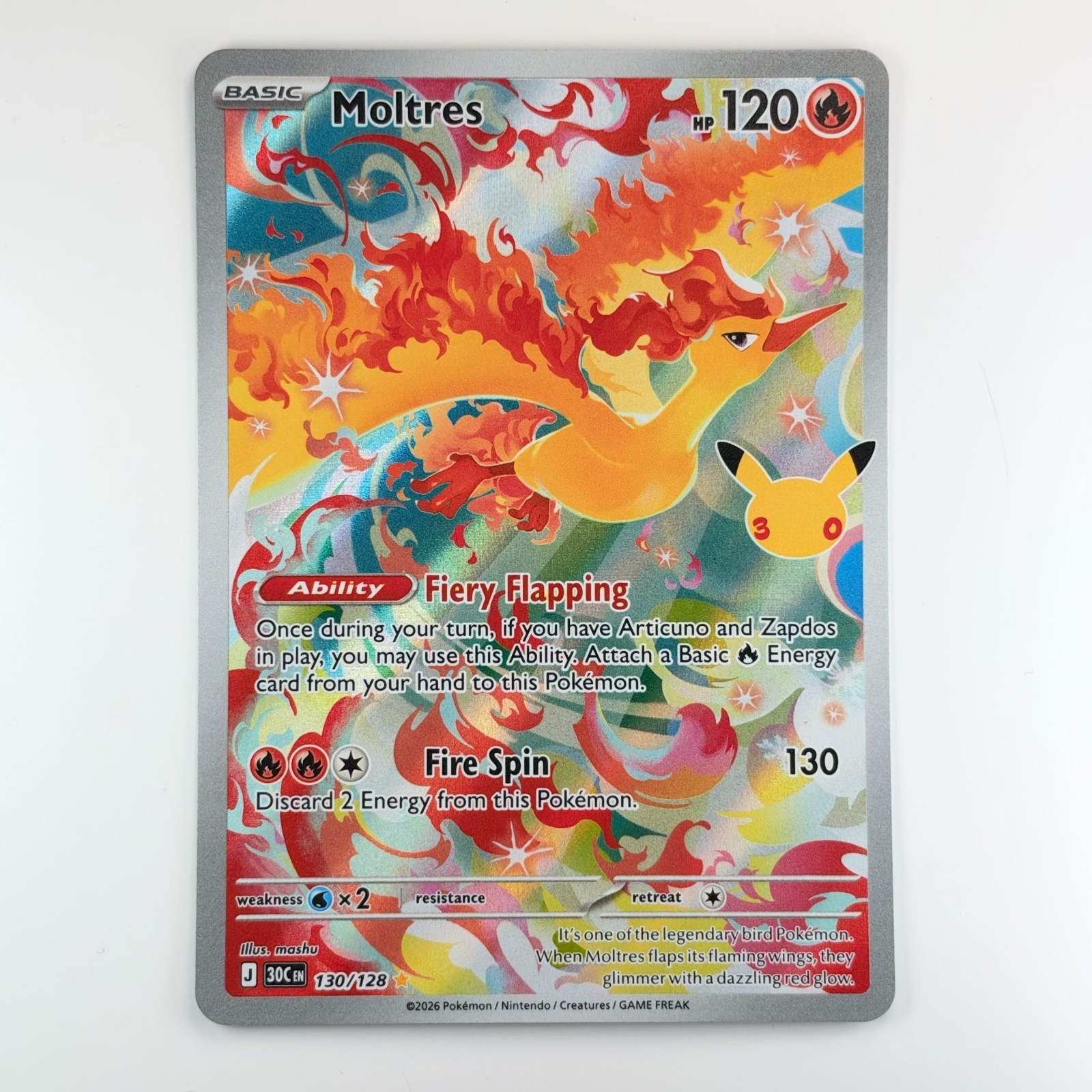 Moltres 130/128 : Illustration Rare - Pokemon 30th Celebration (30C) / NM Moltres 130/128 : Illustration Rare - Pokemon 30th Celebration (30C) / NM