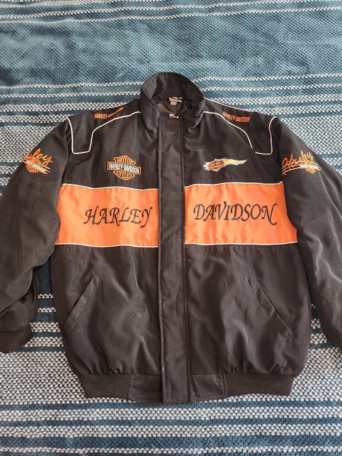 Vtg Rare Mens Harley Davidson Nylon Shell Jacket - Size 2XL - Black Orange
